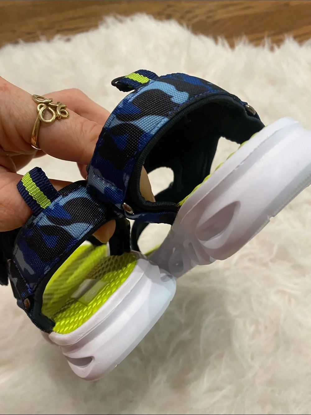 New! Kids Sandals Sprox - Blue Camo with Neon Green sz8-8.5